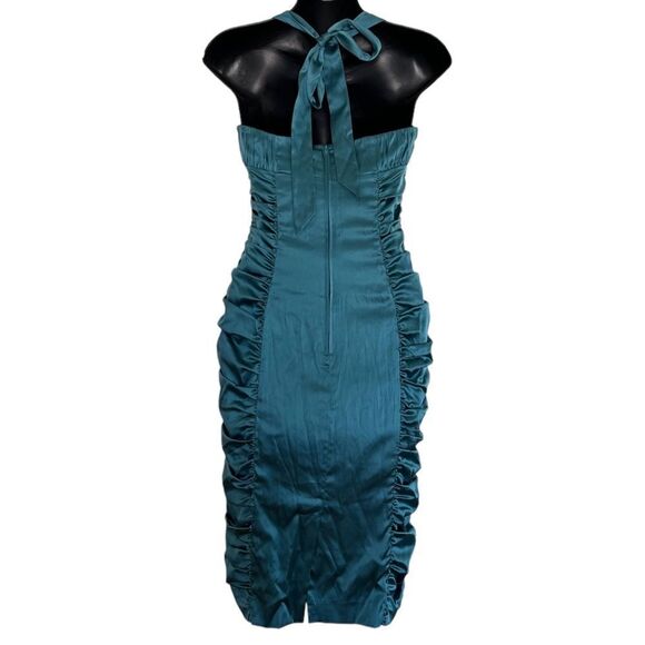 Betsey Johnson Y2K Babydoll Silk Dress Size 2 Whimsigoth 90s Ruched Halter Midi - Picture 5 of 10